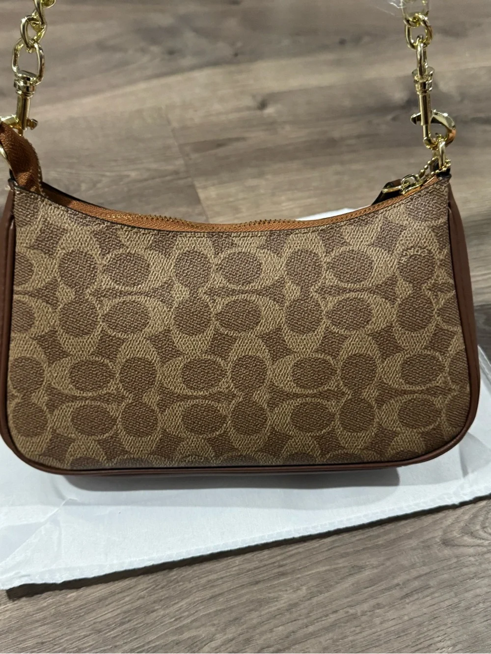 Coach Signature Canvas Shoulder Bag in Brown with Gold Hardware